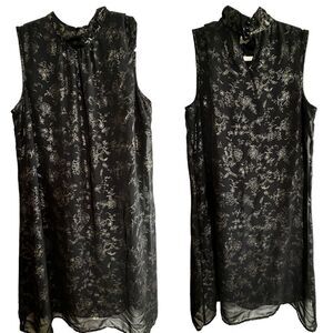 Sara Michelle ~ Black with Gold Floral Print Dress ~ fully lined ~ size Large